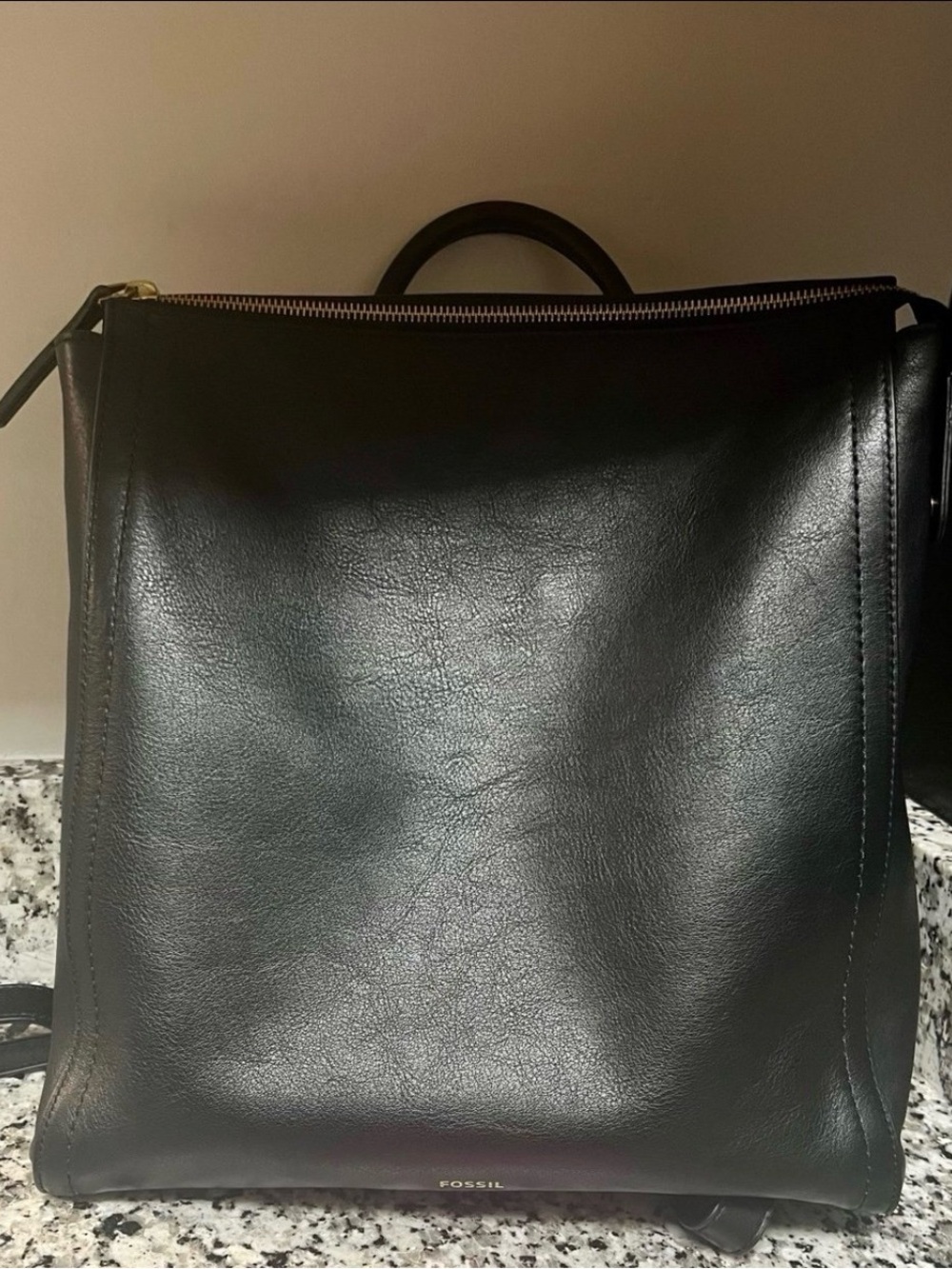 EUC Fossil Parker Black Leather Convertible Backpack with Top Handle